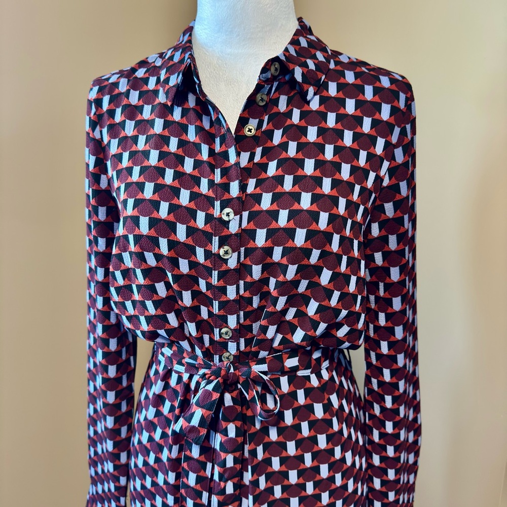 Vero Moda Blue and Burgundy Geometric Shirt Dress
